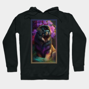 Tibetan Mastiff Dog Vibrant Tropical Flower Tall Digital Oil Painting Portrait Hoodie